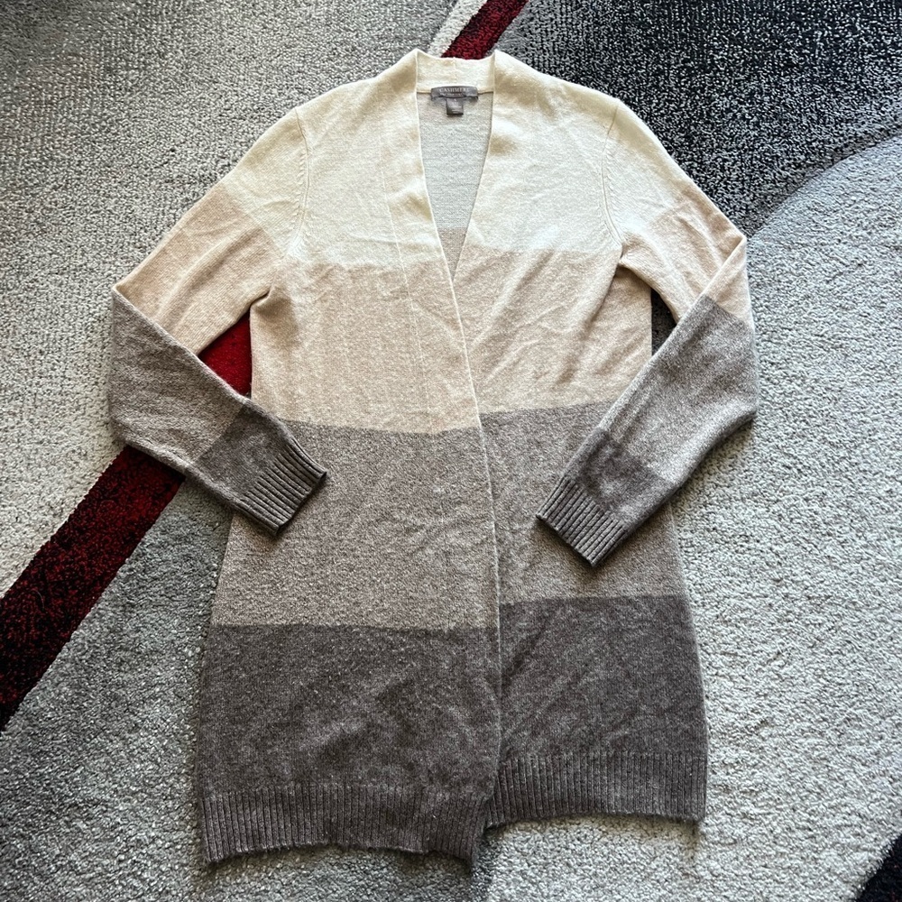 Charter Club 2Ply Cashmere Colorblock Open Front Cardigan Sweater